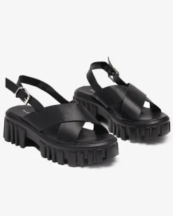 Royalfashion Czarne damskie sandały na masywnej podeszwie Otida