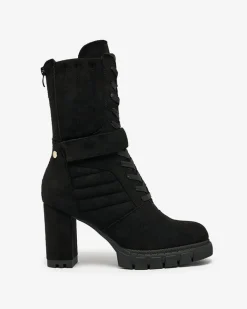 Royalfashion Czarne damskie ocieplane botki na słupku Sehhra