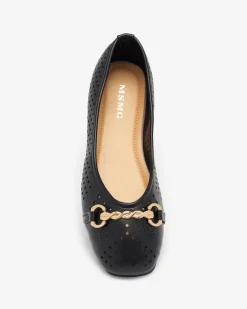 Royalfashion Czarne damskie ażurowe baleriny ze złotą ozdobą Serilla