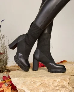 Royalfashion Czarne damskie botki na wyższym obcasie Flexi Booties