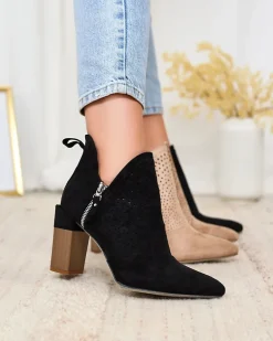 Royalfashion Czarne damskie botki na wyższym słupku Swerros