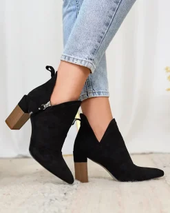 Royalfashion Czarne damskie botki na wyższym słupku Swerros