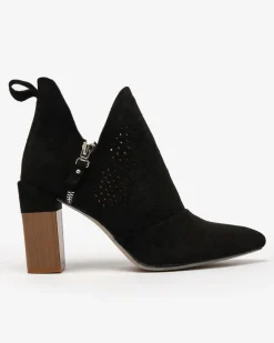 Royalfashion Czarne damskie botki na wyższym słupku Swerros