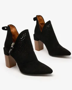 Royalfashion Czarne damskie botki na wyższym słupku Swerros