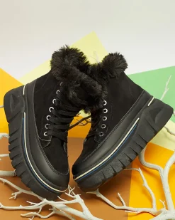 Royalfashion Czarne damskie sznurowane buty a'la śniegowce na platformie Neatesa