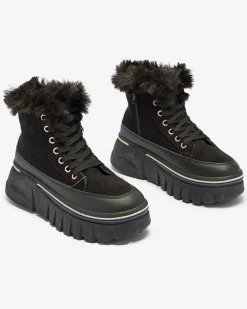 Royalfashion Czarne damskie sznurowane buty a'la śniegowce na platformie Neatesa