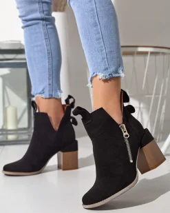 Royalfashion Czarne damskie botki na kwadratowym słupku Darera