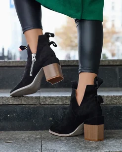 Royalfashion Czarne damskie botki na kwadratowym słupku Darera