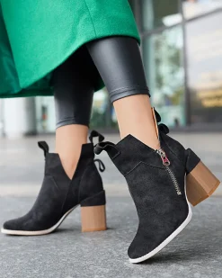 Royalfashion Czarne damskie botki na kwadratowym słupku Darera