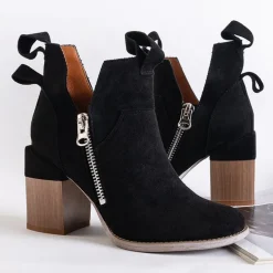 Royalfashion Czarne damskie botki na kwadratowym słupku Darera