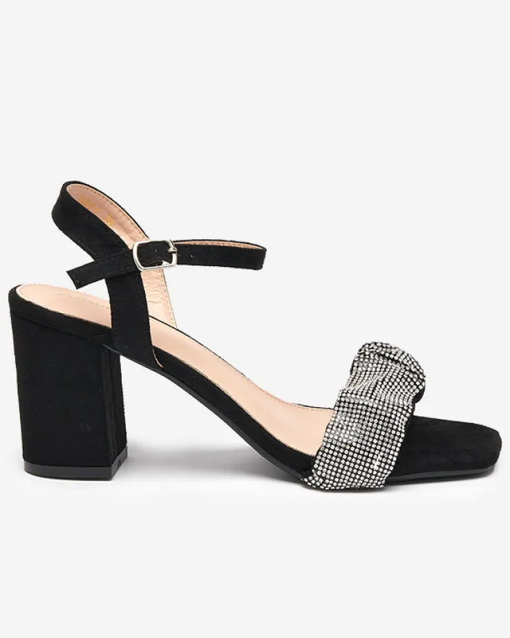 Royalfashion Czarne damskie sandałki na słupku z cyrkoniami Triesta