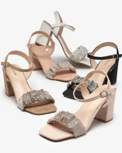 Royalfashion Czarne damskie sandałki na słupku z cyrkoniami Triesta