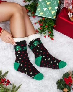 Royalfashion Czarne damskie skarpetki ze świątecznym wzorem
