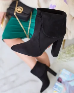 Royalfashion Czarne damskie botki na słupku Reirasa