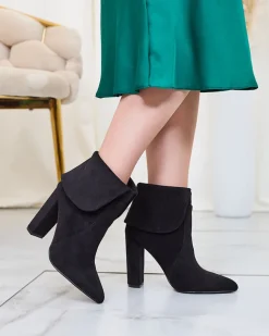 Royalfashion Czarne damskie botki na słupku Reirasa