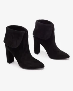 Royalfashion Czarne damskie botki na słupku Reirasa