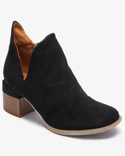 Royalfashion Czarne damskie ocieplane botki na brązowym słupku Karela