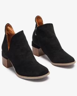 Royalfashion Czarne damskie ocieplane botki na brązowym słupku Karela