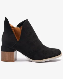 Royalfashion Czarne damskie ocieplane botki na brązowym słupku Karela