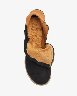 Royalfashion Czarne damskie ocieplane botki na brązowym słupku Karela