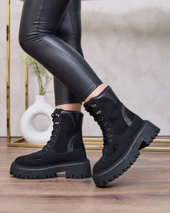 Royalfashion Czarne damskie sznurowane botki Macnev