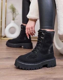 Royalfashion Czarne damskie sznurowane botki Macnev