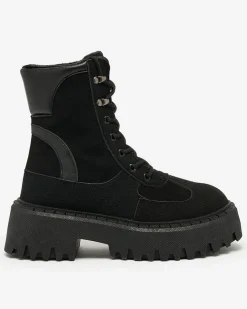 Royalfashion Czarne damskie sznurowane botki Macnev