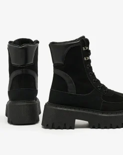 Royalfashion Czarne damskie sznurowane botki Macnev