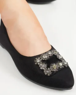 Royalfashion Czarne damskie eko-zamszowe balerinki z ozdobą Linselisa