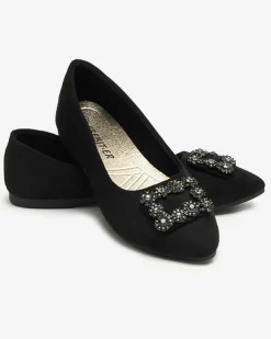 Royalfashion Czarne damskie eko-zamszowe balerinki z ozdobą Linselisa