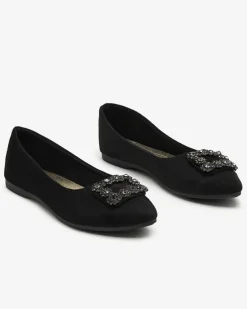 Royalfashion Czarne damskie eko-zamszowe balerinki z ozdobą Linselisa