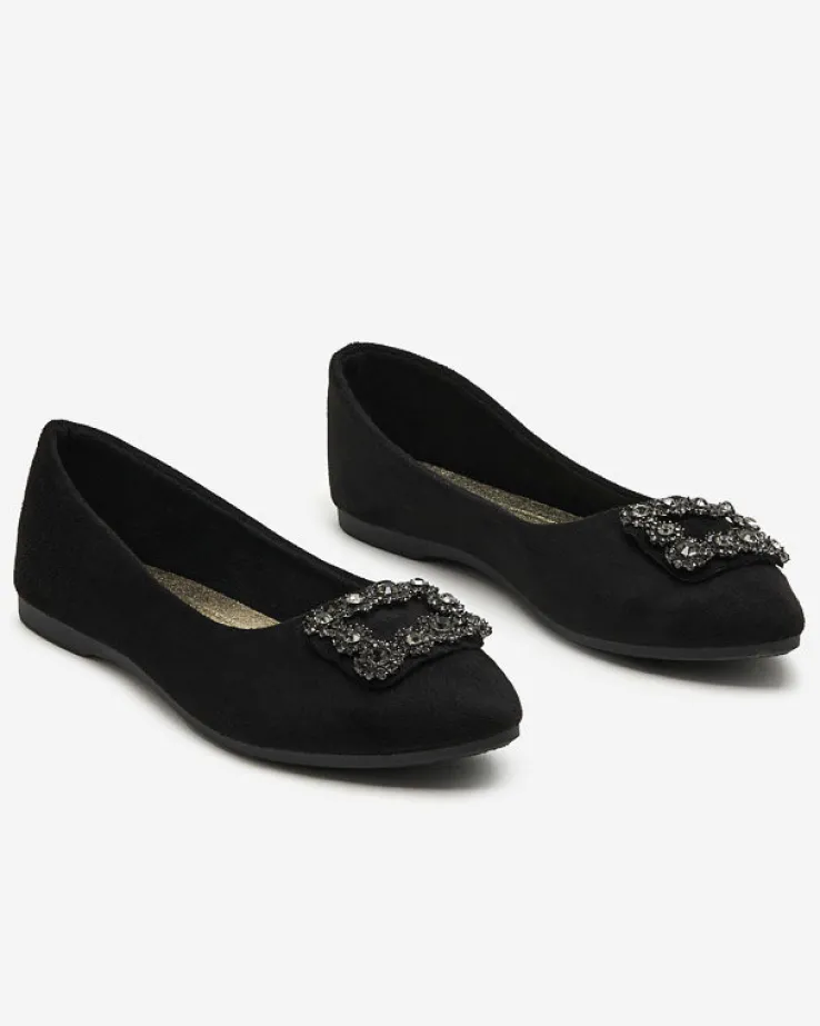 Royalfashion Czarne damskie eko-zamszowe balerinki z ozdobą Linselisa