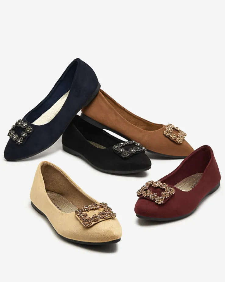 Royalfashion Czarne damskie eko-zamszowe balerinki z ozdobą Linselisa