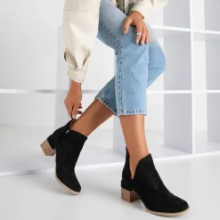 Royalfashion Czarne damskie botki na słupku Jeneuer