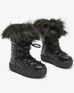 Royalfashion Czarne dziecięce wsuwane buty a'la śniegowce z futerkiem Asika