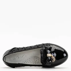 Royalfashion Czarne dziewczęce baleriny z haftem i kokardką Olije