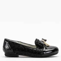 Royalfashion Czarne dziewczęce baleriny z haftem i kokardką Olije