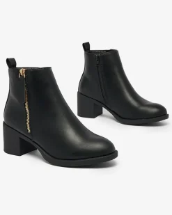 Royalfashion Czarne eko skórzane botki damskie na niskim słupku Rejerry