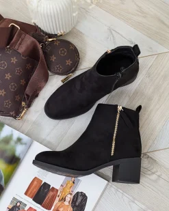 Royalfashion Czarne eko zamszowe botki damskie na niskim słupku Rejerry