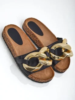 Royalfashion Czarne klapki damskie z ozdobą Sofig