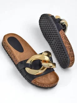 Royalfashion Czarne klapki damskie z ozdobą Sofig