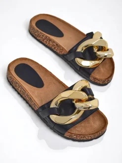 Royalfashion Czarne klapki damskie z ozdobą Sofig