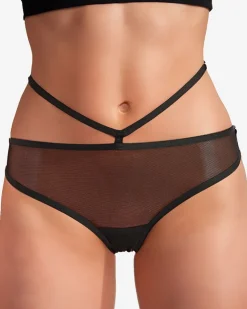 Royalfashion Czarne majtki damskie stringi z siateczki