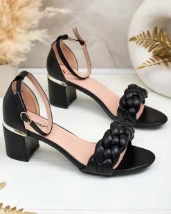 Royalfashion Czarne sandały damskie na słupku Marines