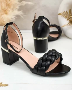 Royalfashion Czarne sandały damskie na słupku Marines