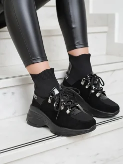 Royalfashion Czarne sneakersy damskie z ociepleniem Aleppo