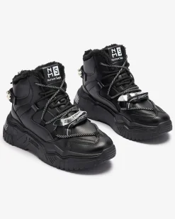 Royalfashion Czarne sneakersy z ociepleniem Pommie