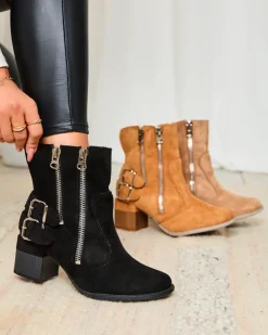 Royalfashion Czarne zdobione botki na obcasie Zerta