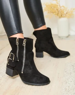 Royalfashion Czarne zdobione botki na obcasie Zerta