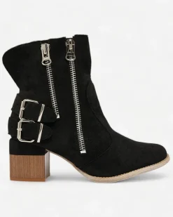 Royalfashion Czarne zdobione botki na obcasie Zerta